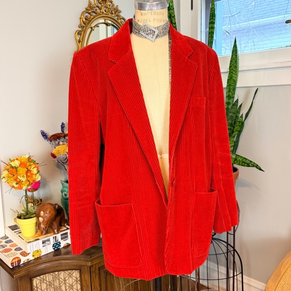 Liz Sport Vintage 80s Red Wide wale Corduroy Blazer Jacket Women Size L - Picture 9 of 9